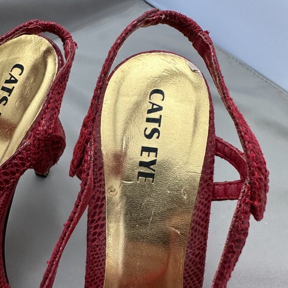 Cats Eye Women's Red Leather Strappy Heels Size EU 40 US 9 - Picture 4 of 6